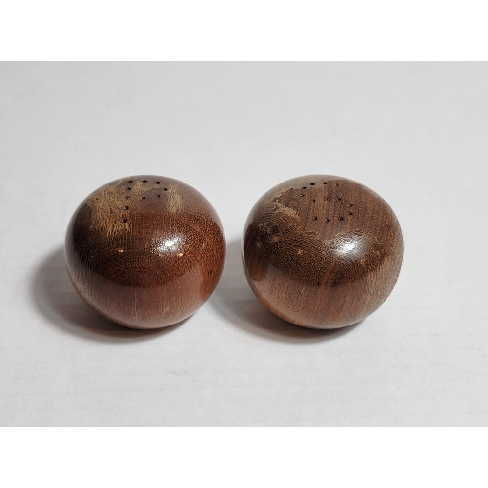 Vintage MCM Hard Wood Round Salt and Pepper Shakers Brown Retro Table Decor